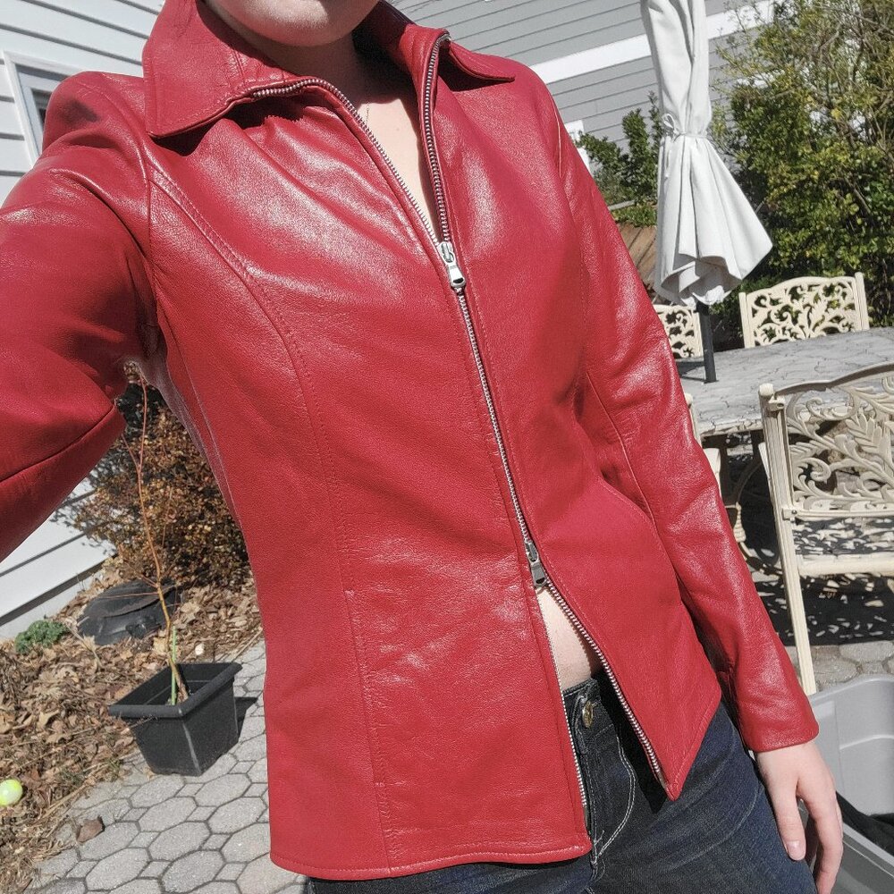 ❝ Bargello Leather Factory vintage 90s red leather jacket 🛵. ❞